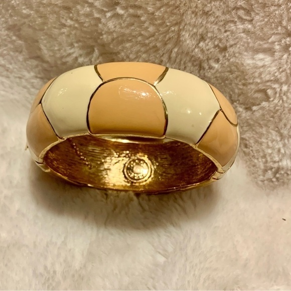 J. Crew Jewelry - J Crew Bangle Bracelet Cream Peach Circle design Gold-tone Trim Beautiful Classy